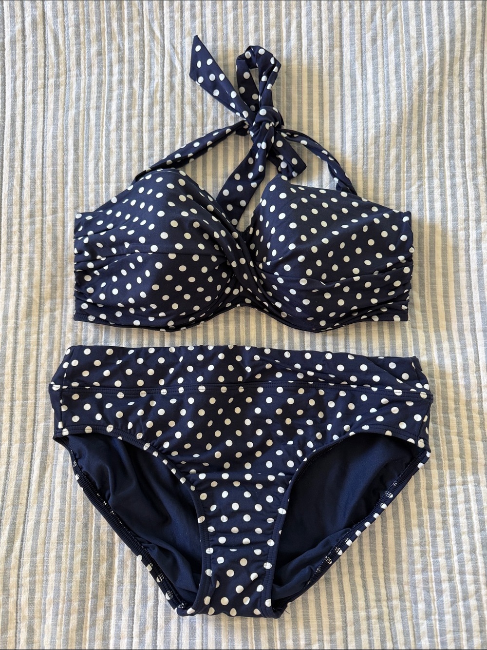 Landsā End Navy Polka Dot Halter Bikini Set - Women Swim